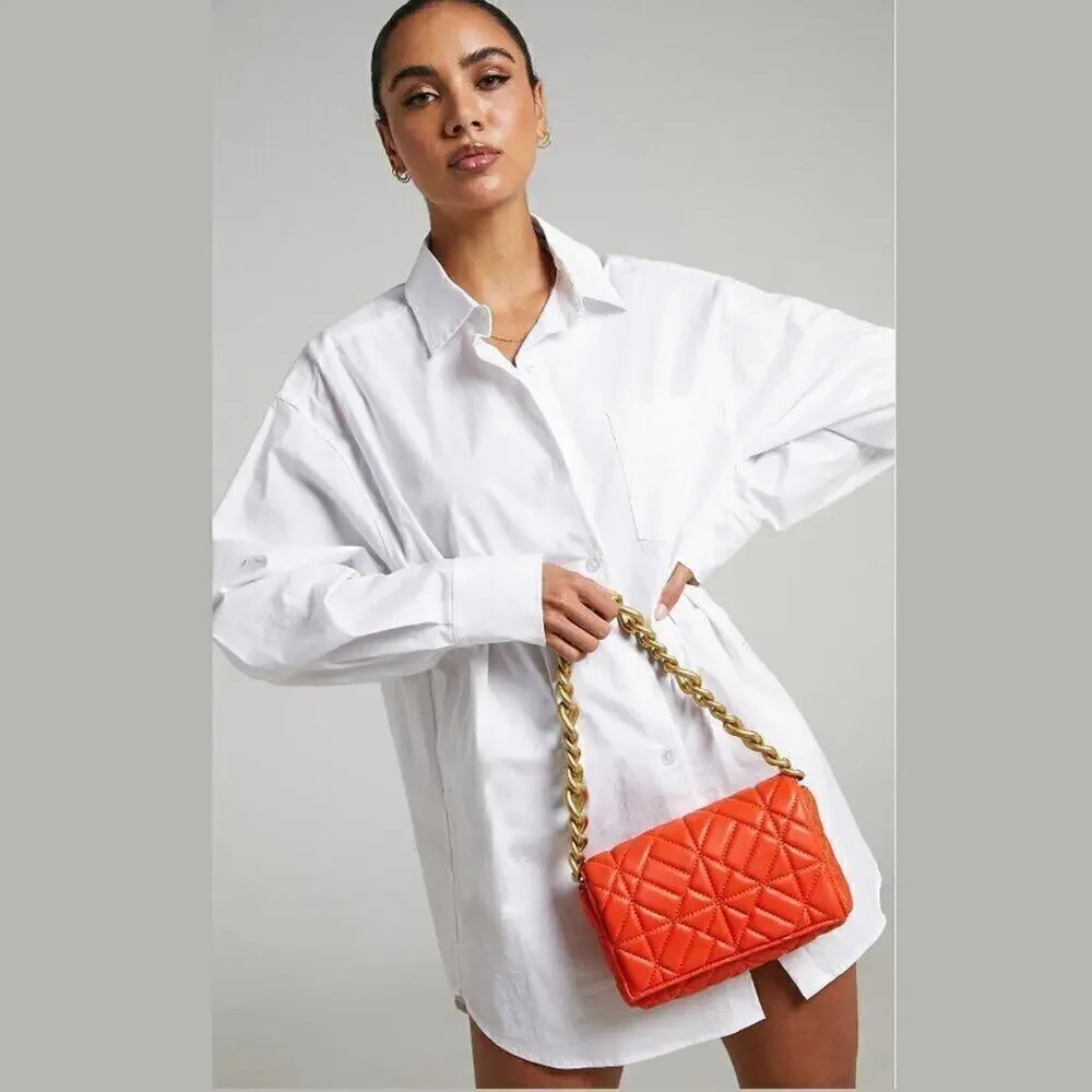 ZARA Coral Orange Quilted Chain Shoulder Bag NWT Gold Chain Purse OS
